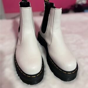Dr. Martens Black Lug Sole Boots with White Upper Accents